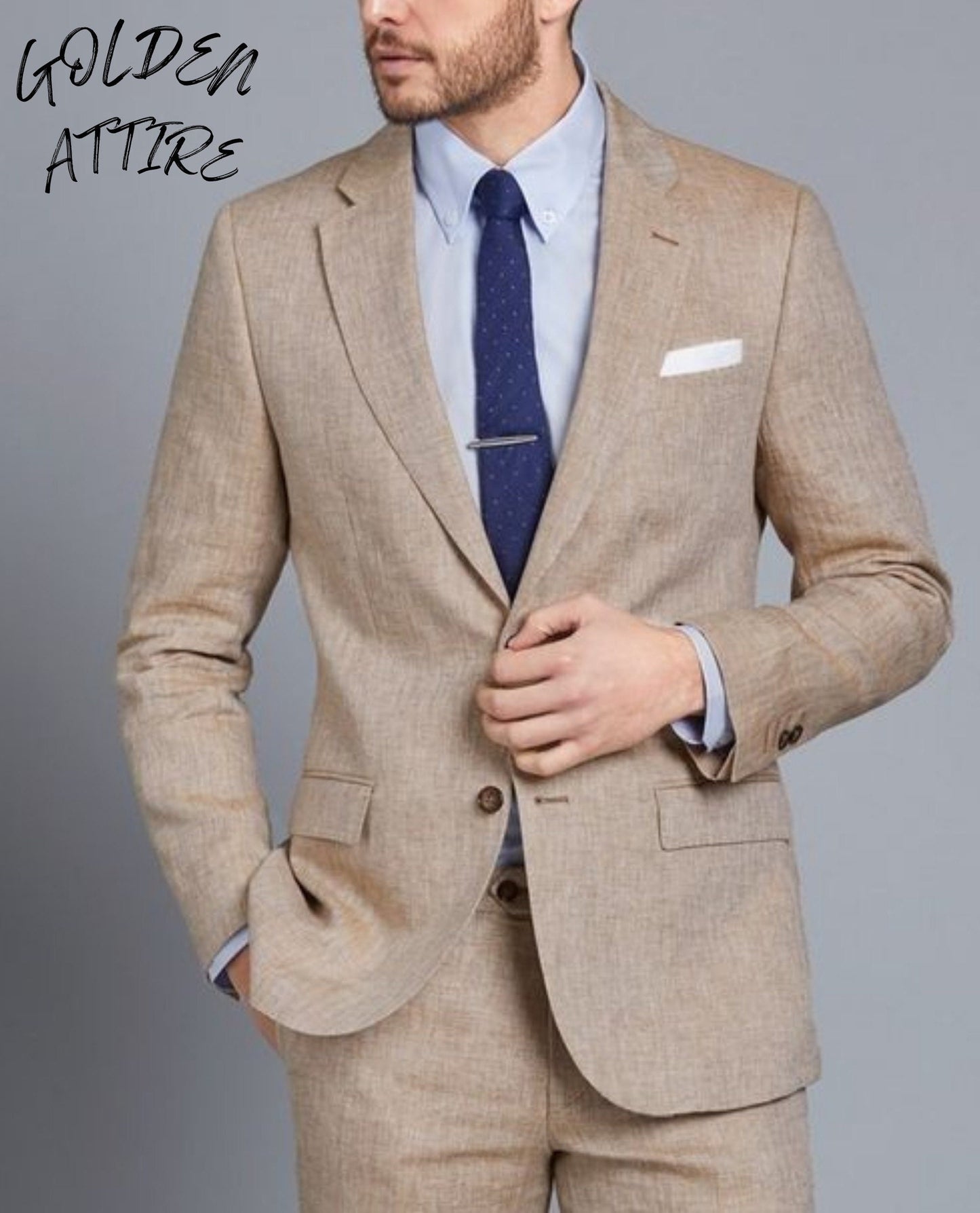 Linen Suit for Men: Two-Button Bespoke Wedding Groom Suit