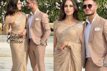 Beige Two Piece Suit, Luxury Wedding Groom Suit, Prom Wear