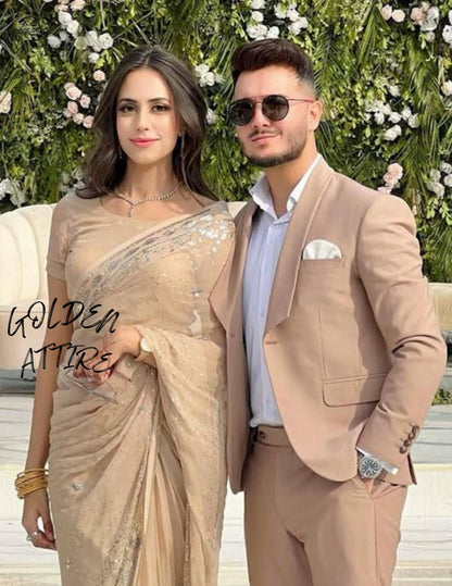 Beige Two Piece Suit, Luxury Wedding Groom Suit, Prom Wear