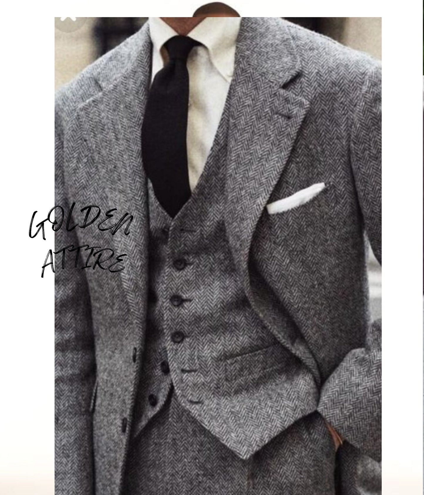 Tweed Wool Grey 3-Piece Suit: Luxury Wedding Groom Attire