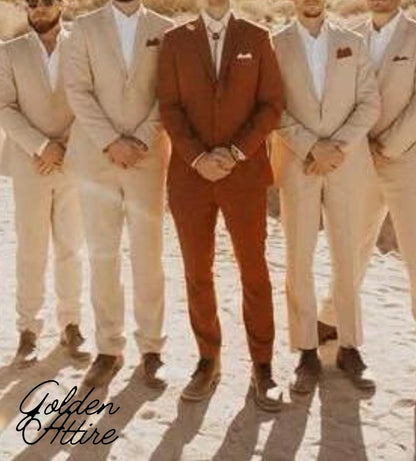 Men's Rust Brown 3 Piece Suit, Custom Fit Wedding Tuxedo
