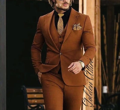 Rust 3-Piece Suit: Men's Wedding Tuxedo, Bespoke Dinner Suit