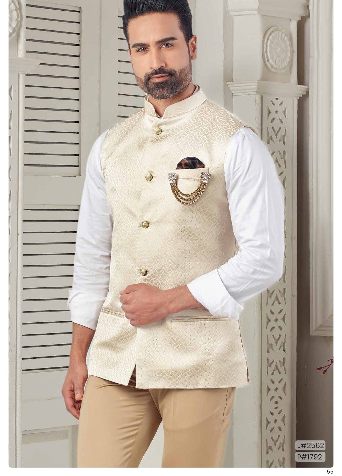 Ivory Nehru Jacket for Men: Formal Modi Waistcoat
