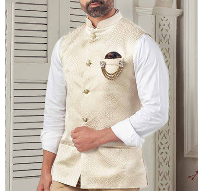 Ivory Nehru Jacket for Men: Formal Modi Waistcoat