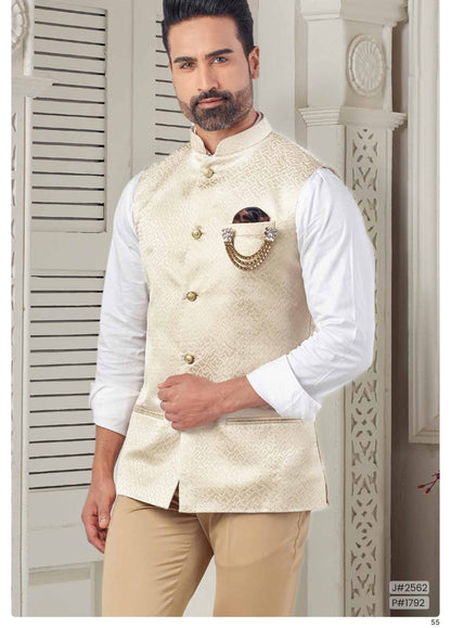 Ivory Nehru Jacket for Men: Formal Modi Waistcoat