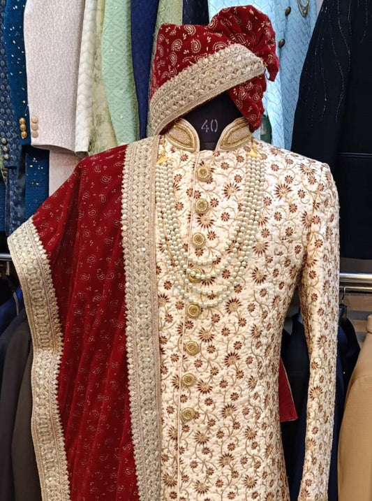 Embroidered Golden Sherwani for Groom: Luxury Wedding Outfit