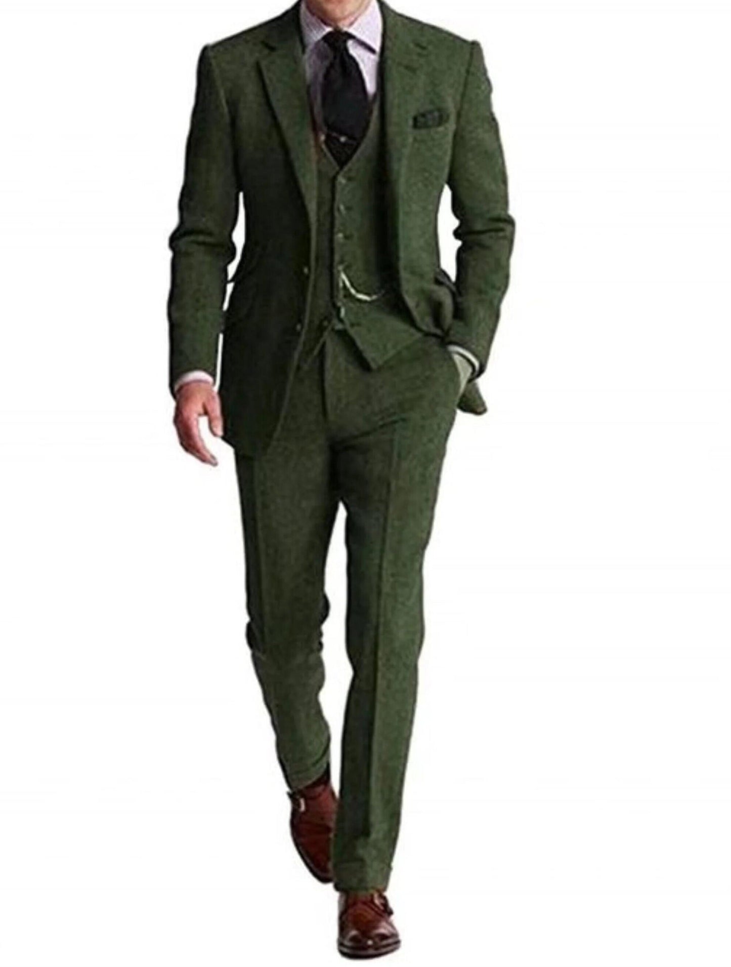Green Tweed Men's Suit: 3-Piece Wedding Groom Suit, Bespoke Fit
