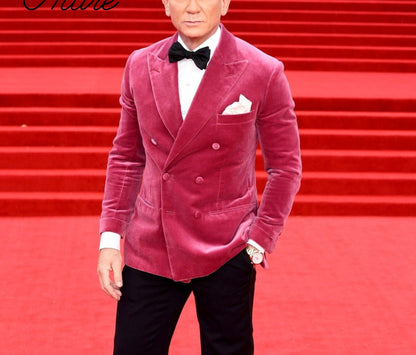 Men's Pink Velvet Double Breasted Blazer, Party Dinner Jacket