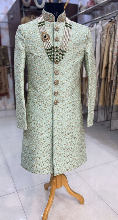 Green Sherwani Groom Outfit: Indian Wedding Sherwani Set