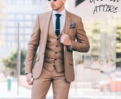 Beige 2-Piece Suit, Classic Men's Wedding Groom Suit