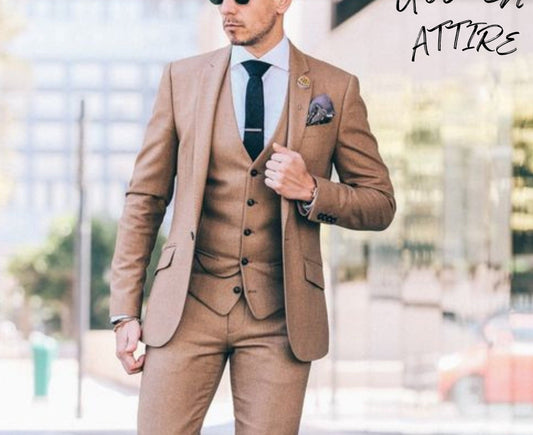Beige 2-Piece Suit, Classic Men's Wedding Groom Suit