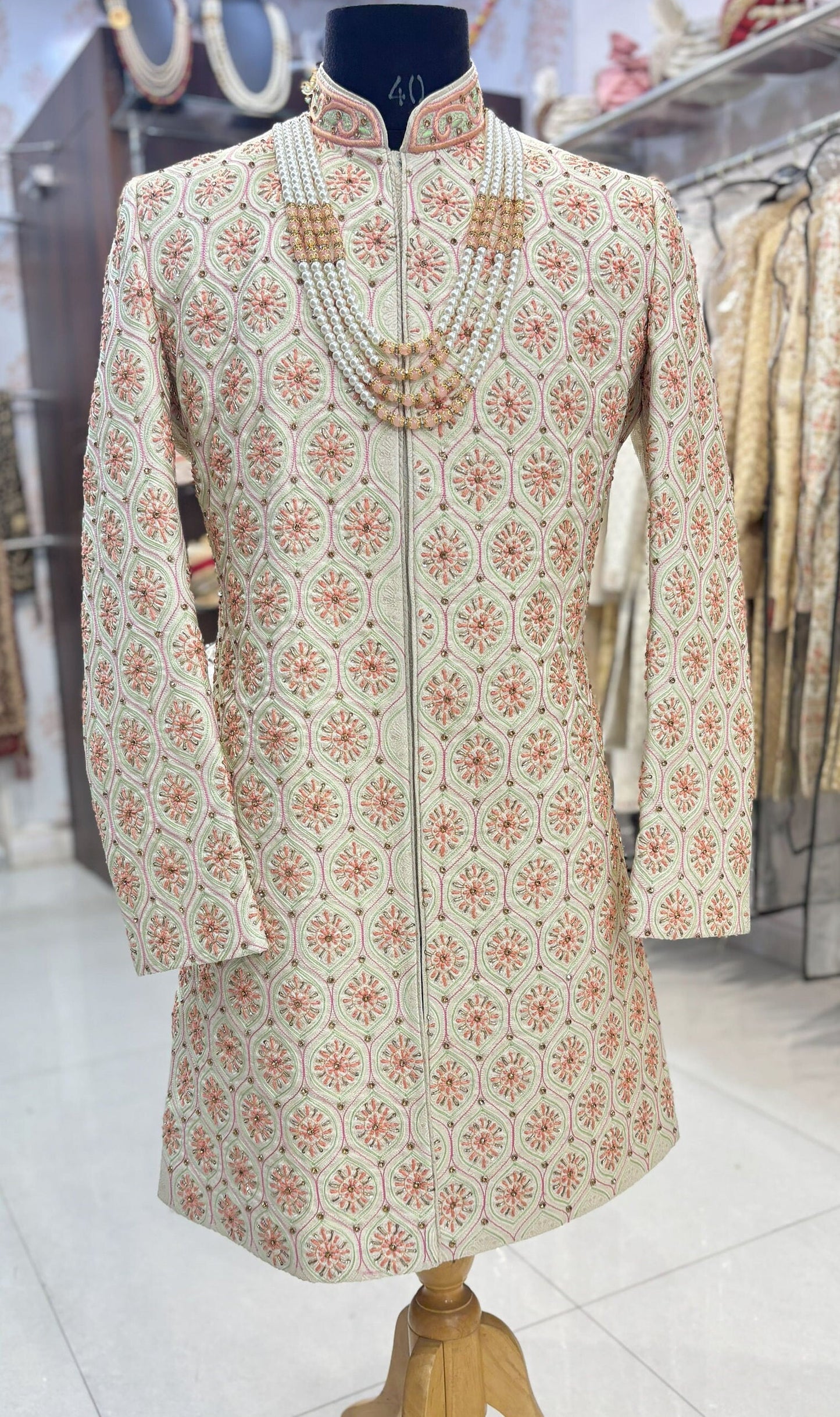 Cream Sabyasachi Sherwani: Indian Groom Wedding Outfit