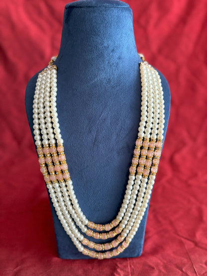 Groom Peach Pearl Sherwani Necklace: Wedding Kantha Accessory