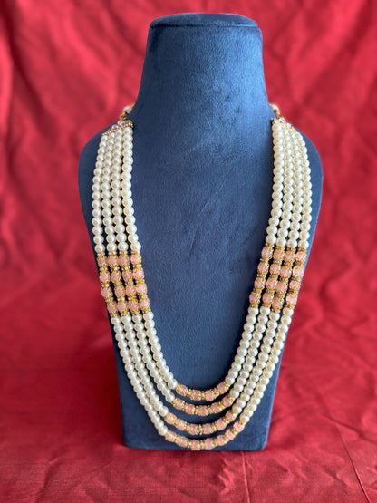 Groom Peach Pearl Sherwani Necklace: Wedding Kantha Accessory