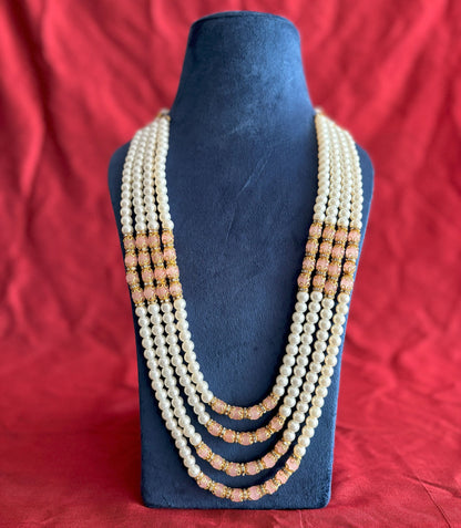 Groom Peach Pearl Sherwani Necklace: Wedding Kantha Accessory