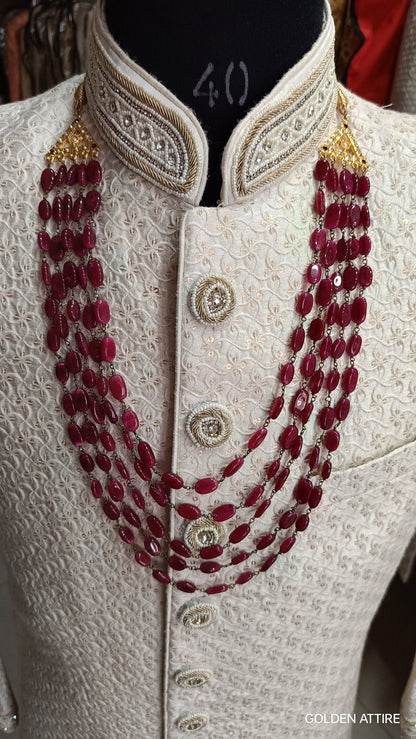 Groom's Ruby & Pearl Sherwani Necklace, Indian Wedding Jewelry