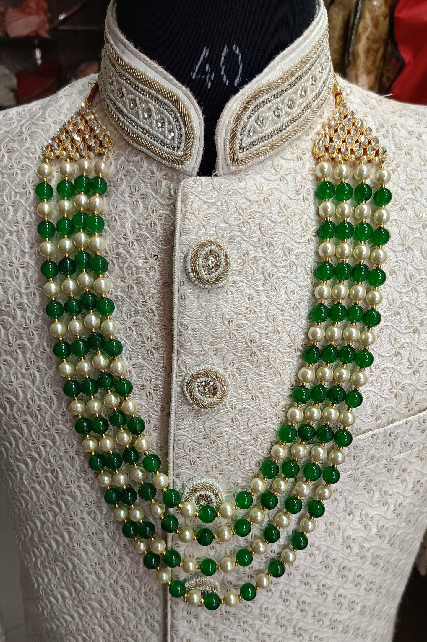 Groom Emerald & Pearl Necklace: Indian Sherwani Jewelry