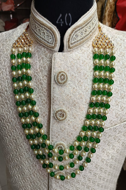 Groom Emerald & Pearl Necklace: Indian Sherwani Jewelry