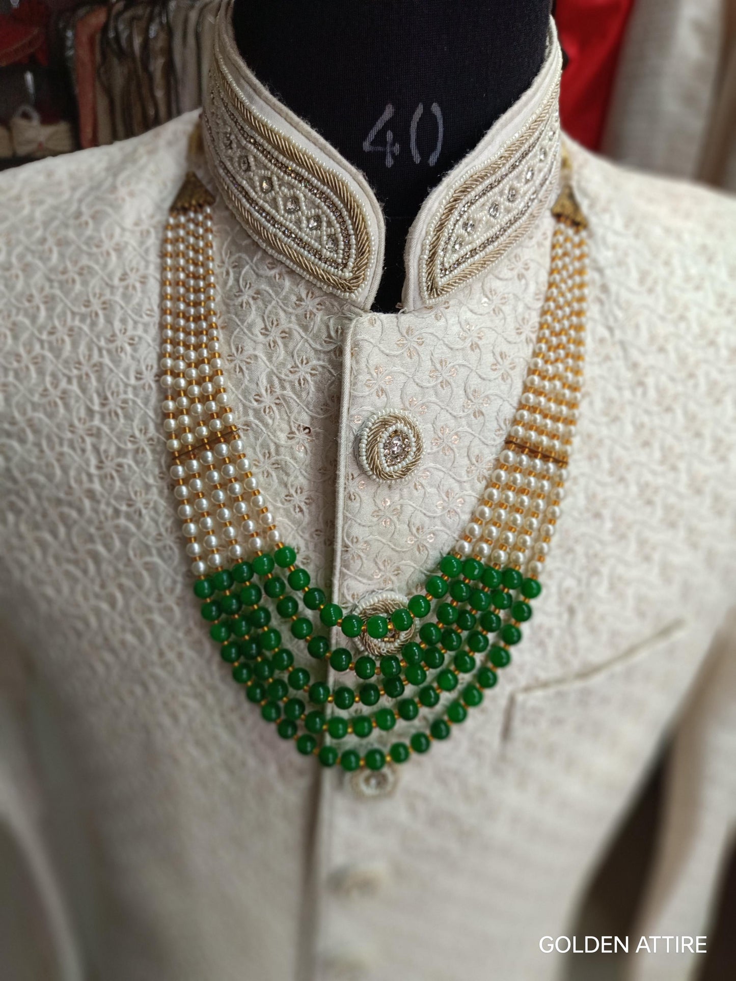Indian Wedding Groom Necklace, Pearl & Stone Sherwani Kantha
