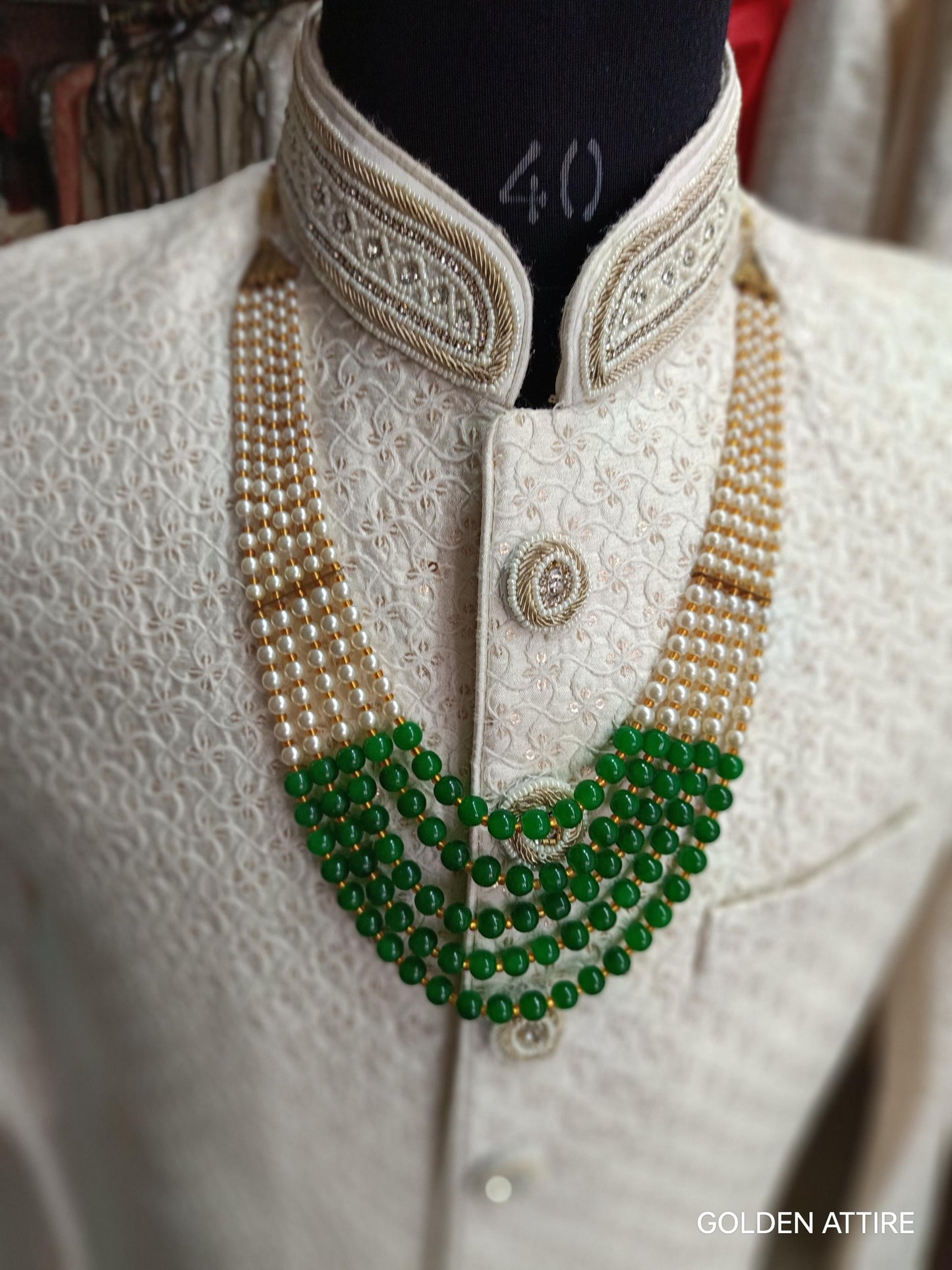 Indian Wedding Groom Necklace, Pearl & Stone Sherwani Kantha