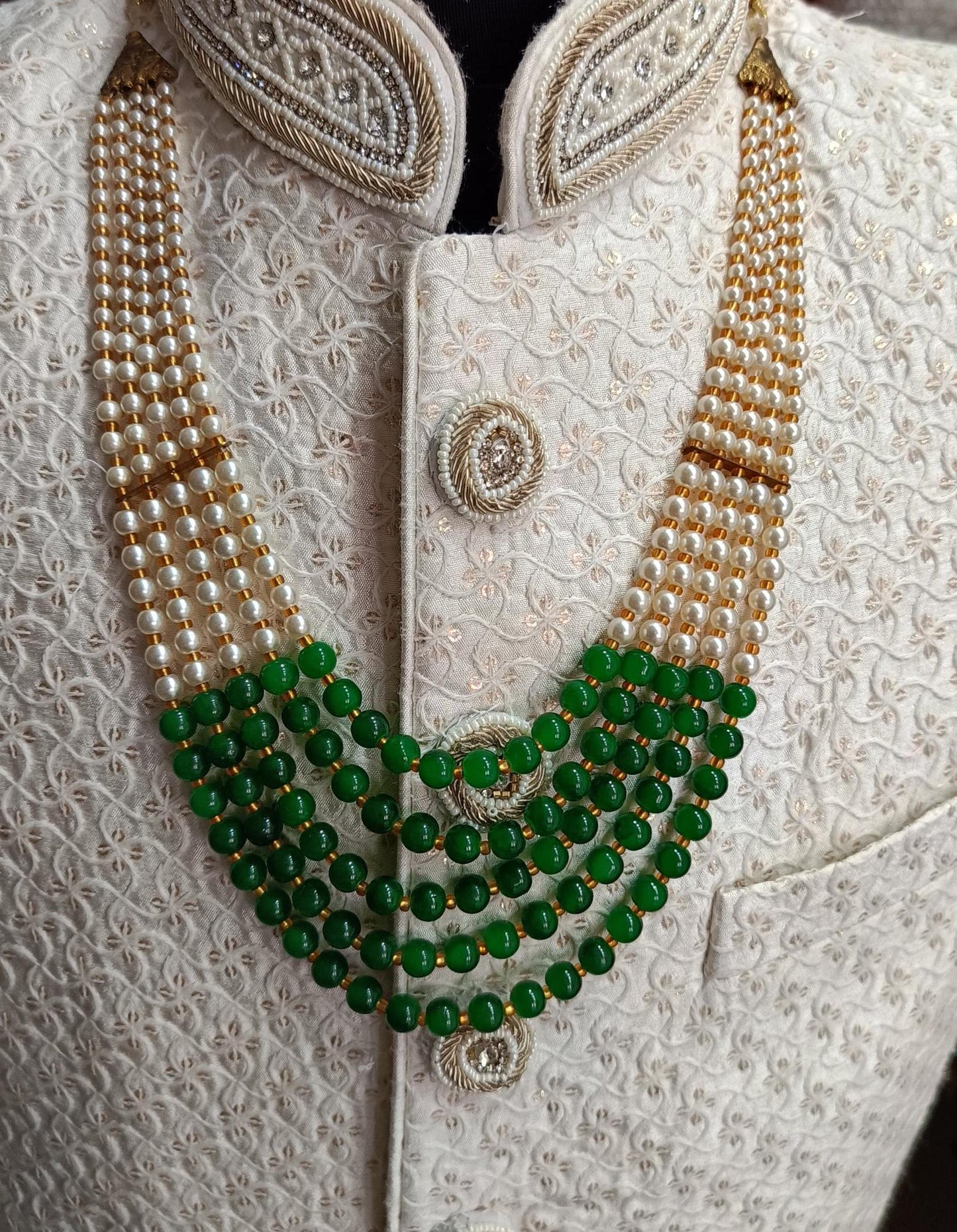 Indian Wedding Groom Necklace, Pearl & Stone Sherwani Kantha