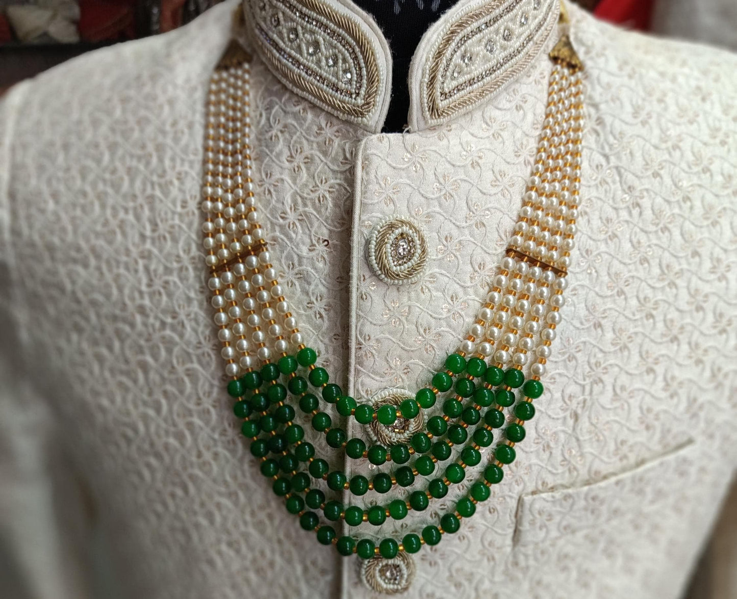 Indian Wedding Groom Necklace, Pearl & Stone Sherwani Kantha