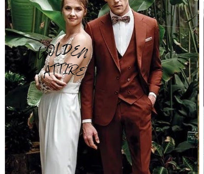 Rust Terracotta Three Piece Suit, Wedding Tuxedo