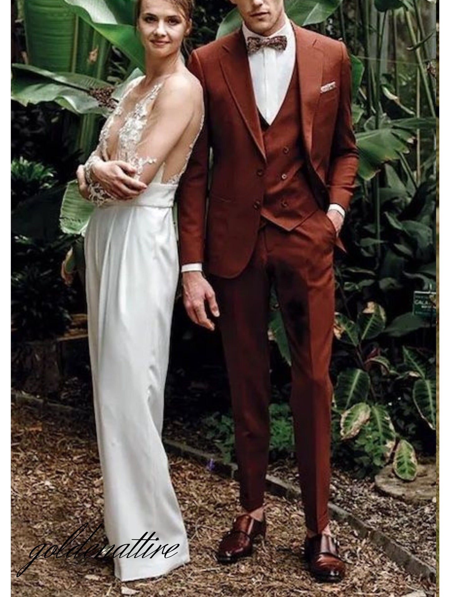 Rust Terracotta Three Piece Suit, Wedding Tuxedo