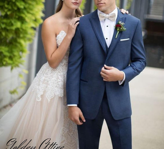 Blue Two-Piece Suit: Luxury Stylish Wedding Groom Attire