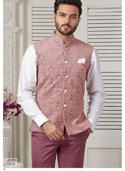 Dusty Rose Embroidered Nehru Jacket, Men's Modi Wedding Groom Jacket, thread embroidery waistcoat