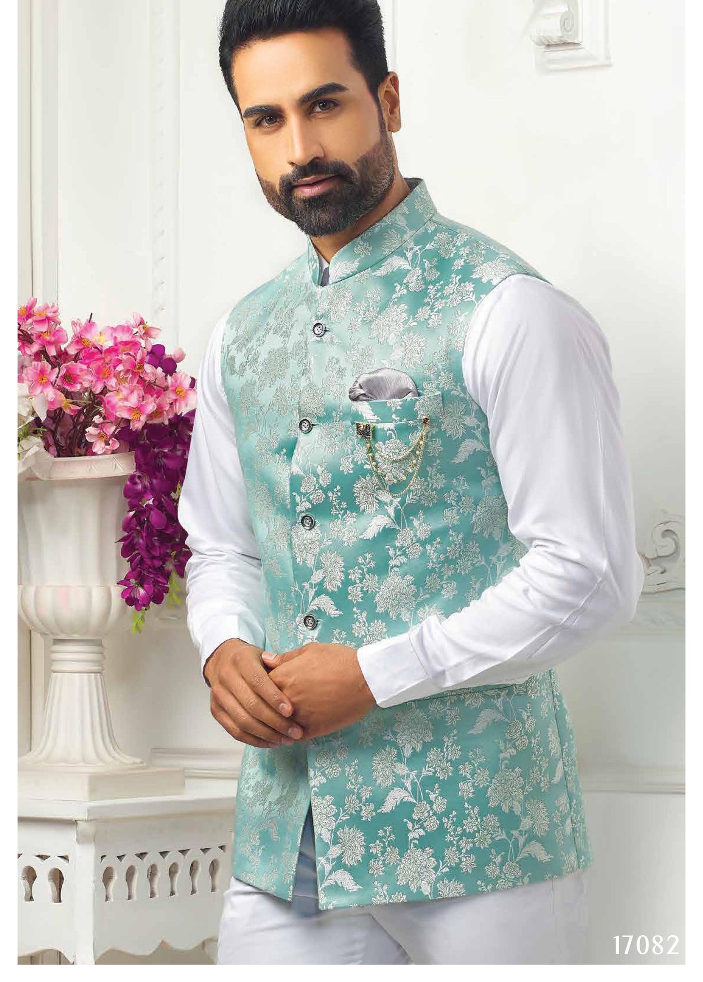 Floral Print Nehru Jacket: Classic Indian Wedding Attire