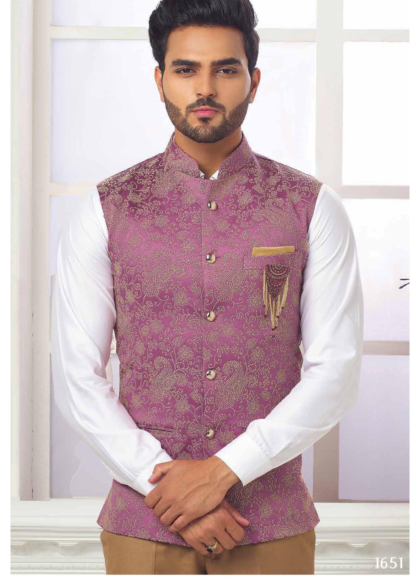 Dusty Rose Nehru Jacket, Men's Formal Wedding Groom Jacket