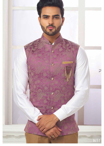 Dusty Rose Nehru Jacket, Men's Formal Wedding Groom Jacket