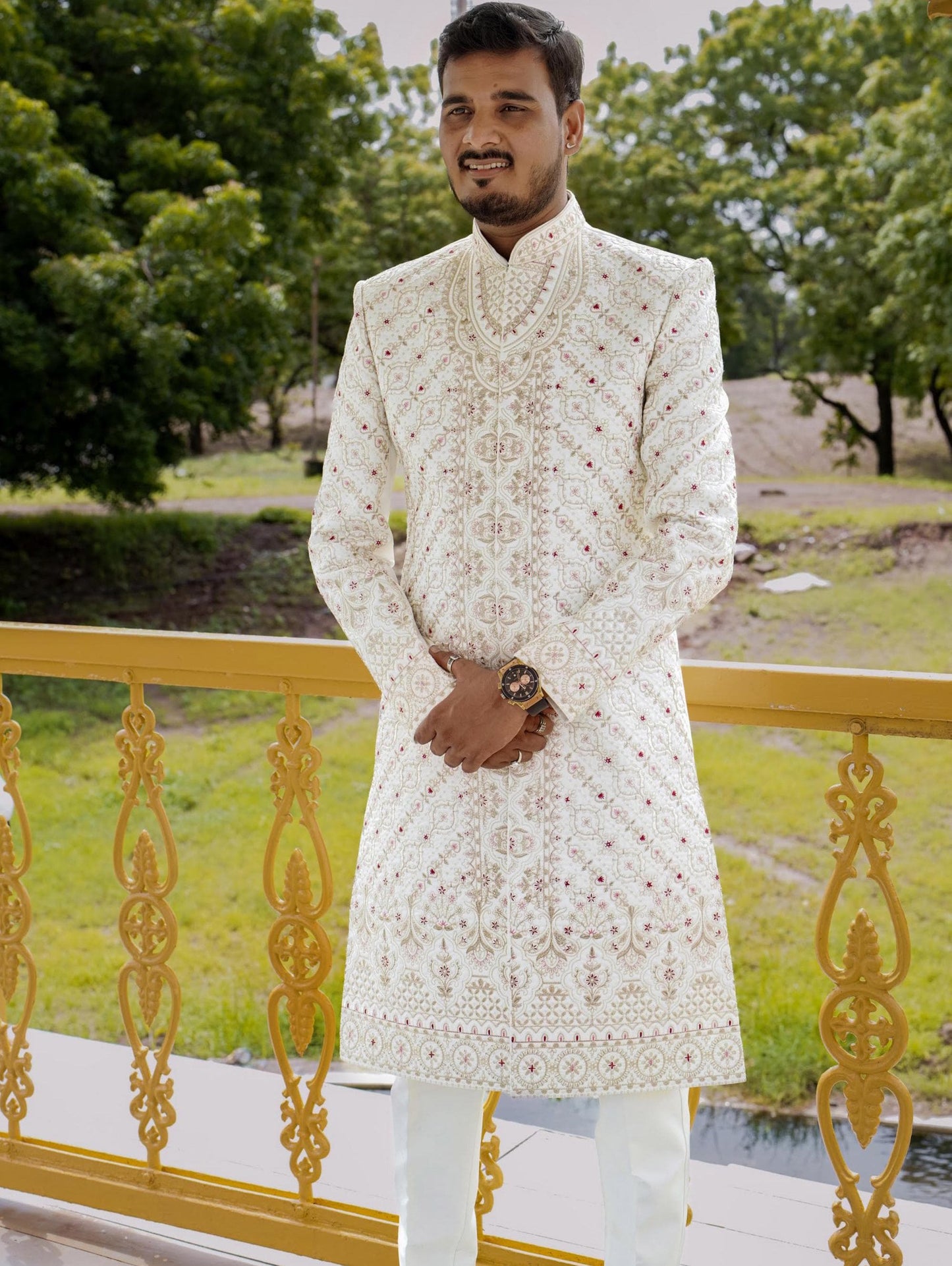 White Wedding Sherwani: Indian Groom Outfit, Full Set