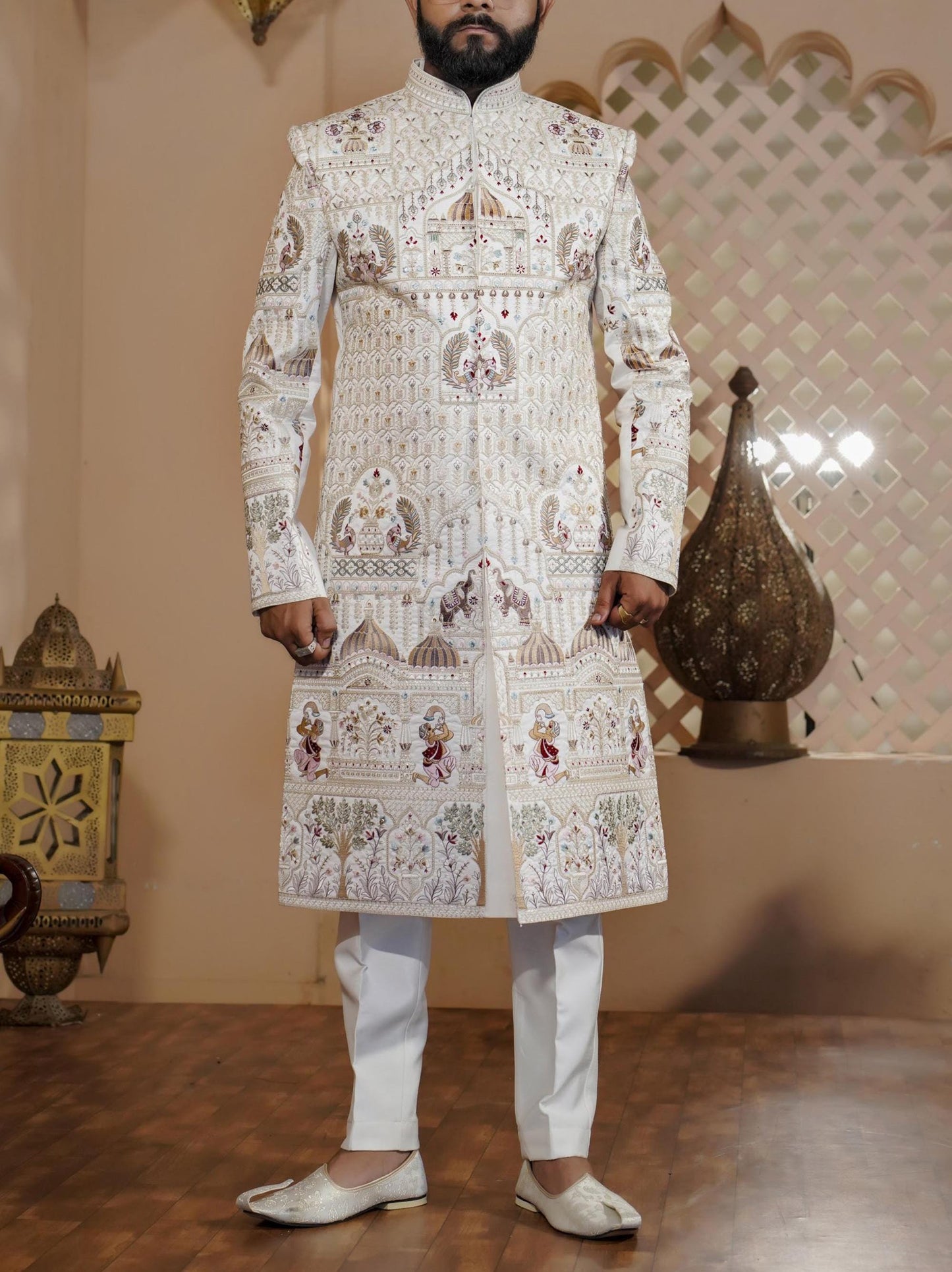 Exquisite White Sherwani: Indian Groom Wedding Outfit