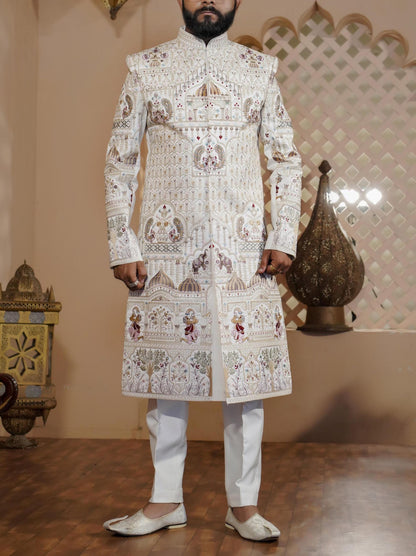 Exquisite White Sherwani: Indian Groom Wedding Outfit