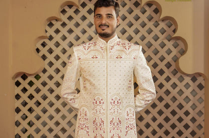 Ivory Indian Groom Sherwani: Wedding Outfit, Maharaja Style