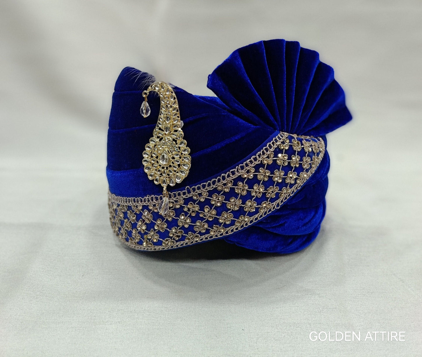 Royal Blue Velvet Turban & Shawl Set, Indian Wedding Safa, Adjustable Pagdi,