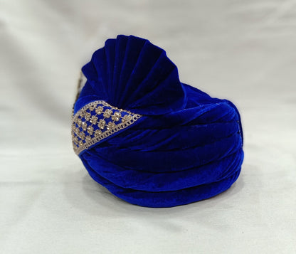 Royal Blue Velvet Turban & Shawl Set, Indian Wedding Safa, Adjustable Pagdi,