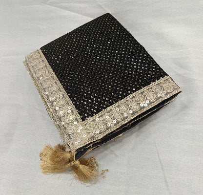 Black Velvet Groom Turban & Shawl Set: Golden Lace, Detachable Kalangi