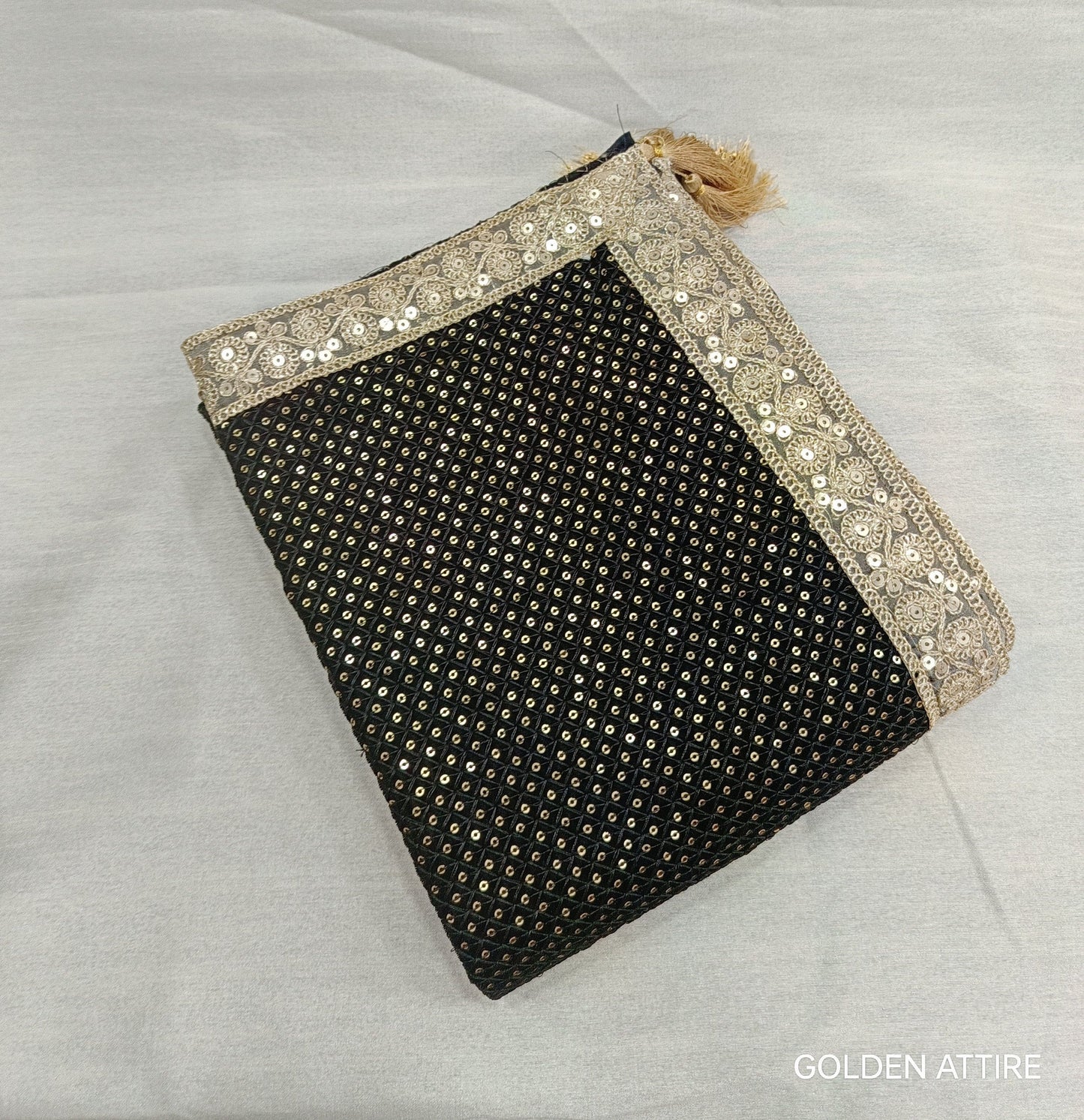 Black Velvet Groom Turban & Shawl Set: Golden Lace, Detachable Kalangi