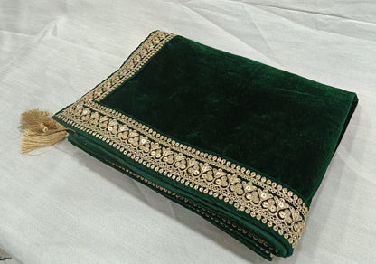 Green Velvet Groom Shawl: Indian Wedding Sherwani Dupatta