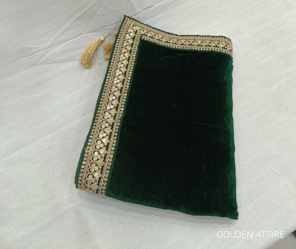 Green Velvet Groom Shawl: Indian Wedding Sherwani Dupatta
