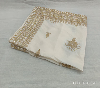 Ivory Wedding Shawl for Groom: Embroidered Indian Stole