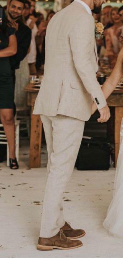Cream Linen Suit: Luxury Two-Piece Wedding Suit