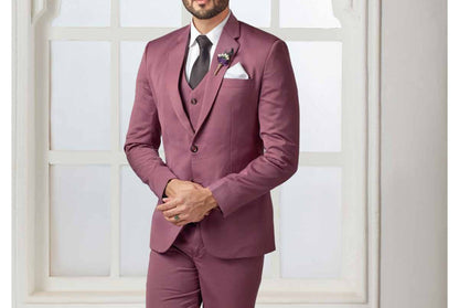 Men's Dusty Rose Three Piece Suit: Wedding Groom Dinner Suit