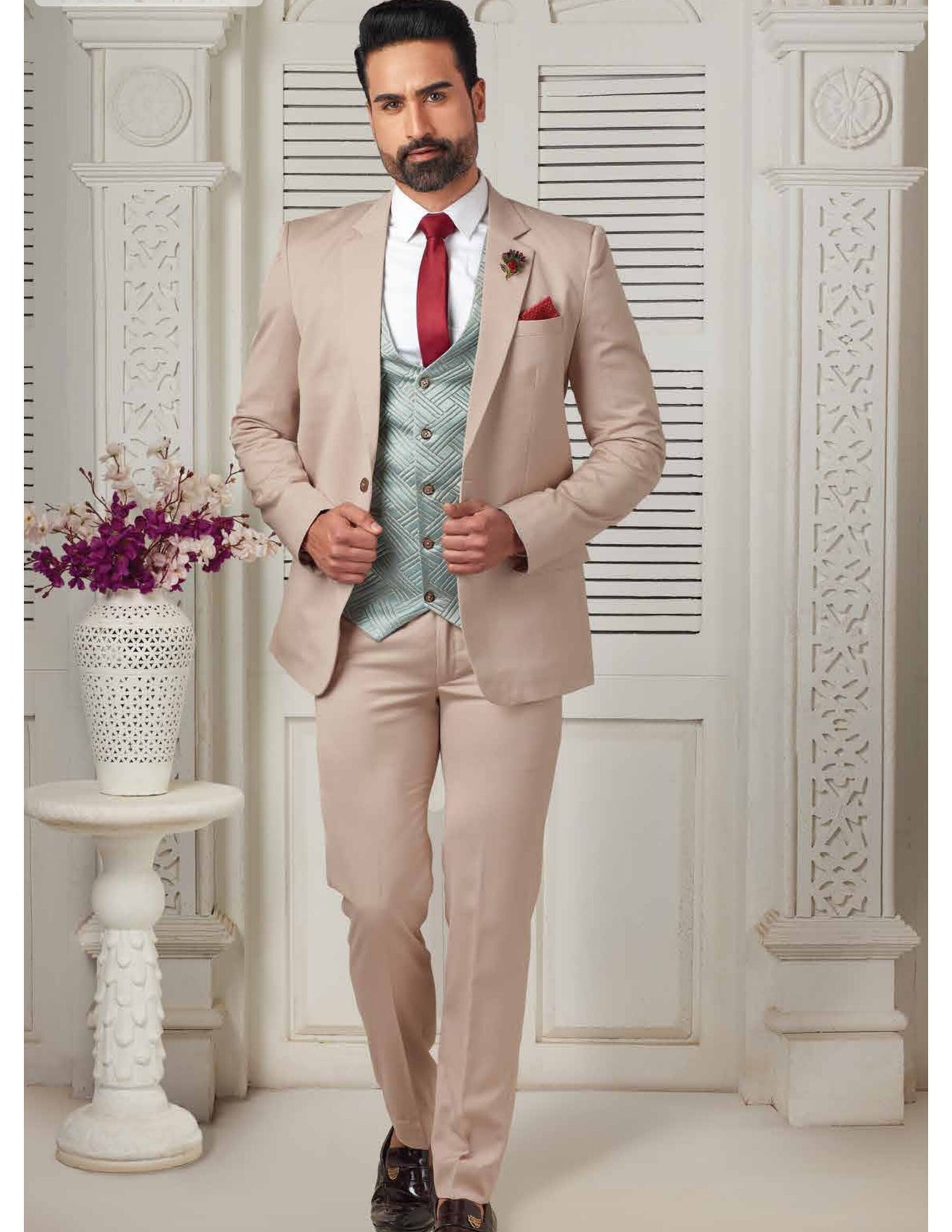 Beige Two-Button Suit: Men's Wedding, Prom, or Engagement Suit