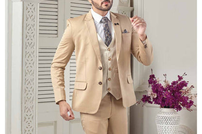 Golden Beige Two-Button Suit: Men's Wedding Groom Tuxedo