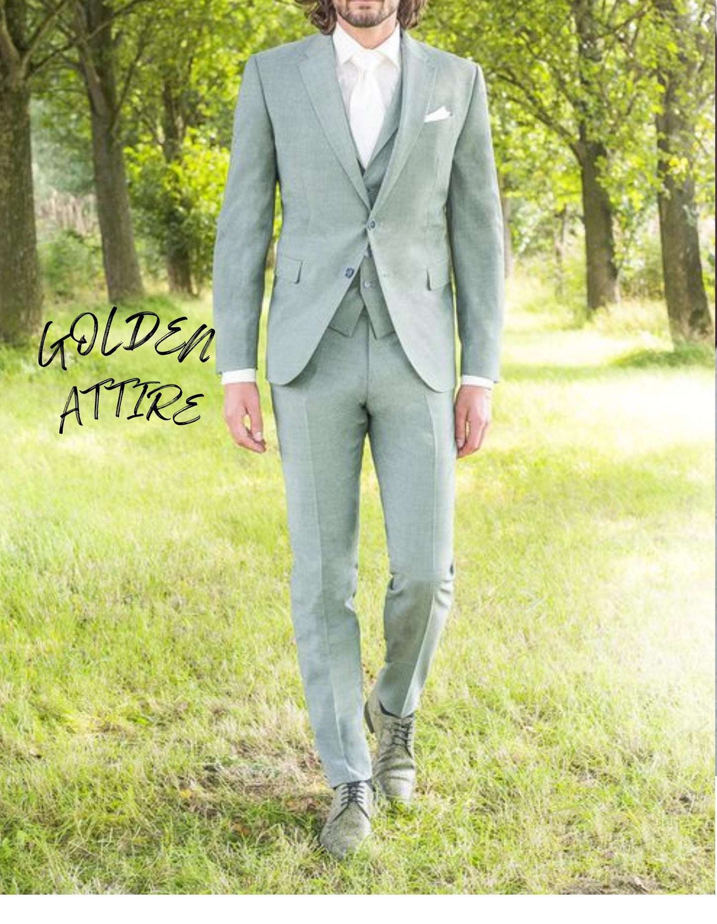 Seg Green Three Piece Suit: Classic Wedding Tuxedo