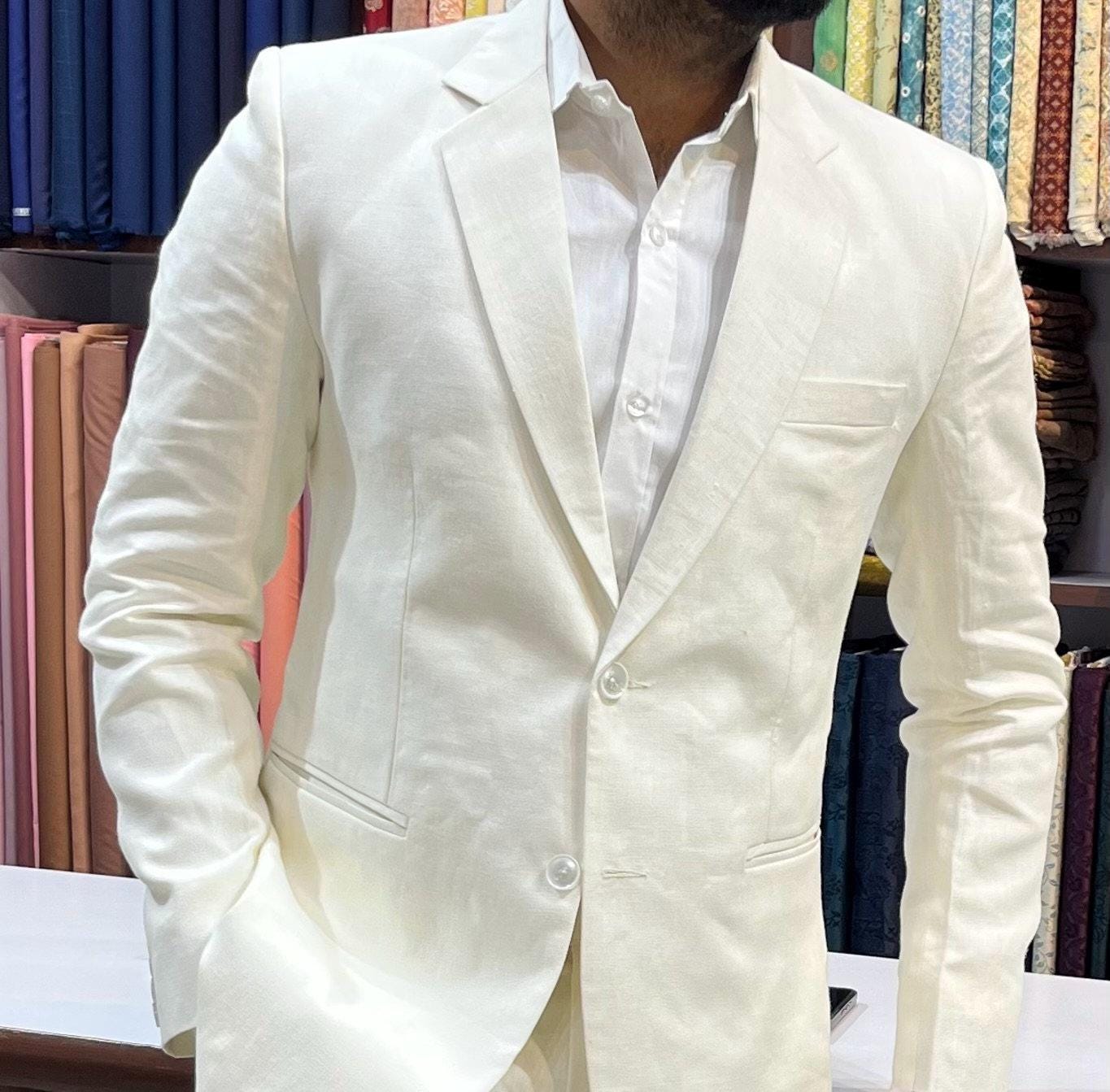 Ivory Linen 2 Piece Suit, Custom Fit Wedding Groom Attire